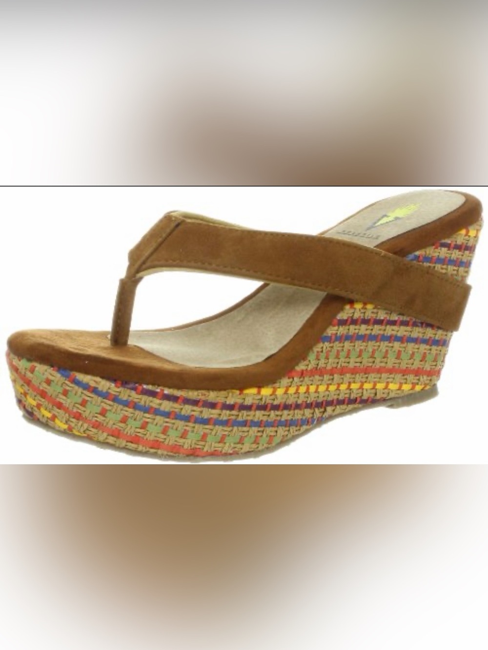 Very Volatile Guilty Suede Wedge Thong Sandal with Multicolor Woven Platform